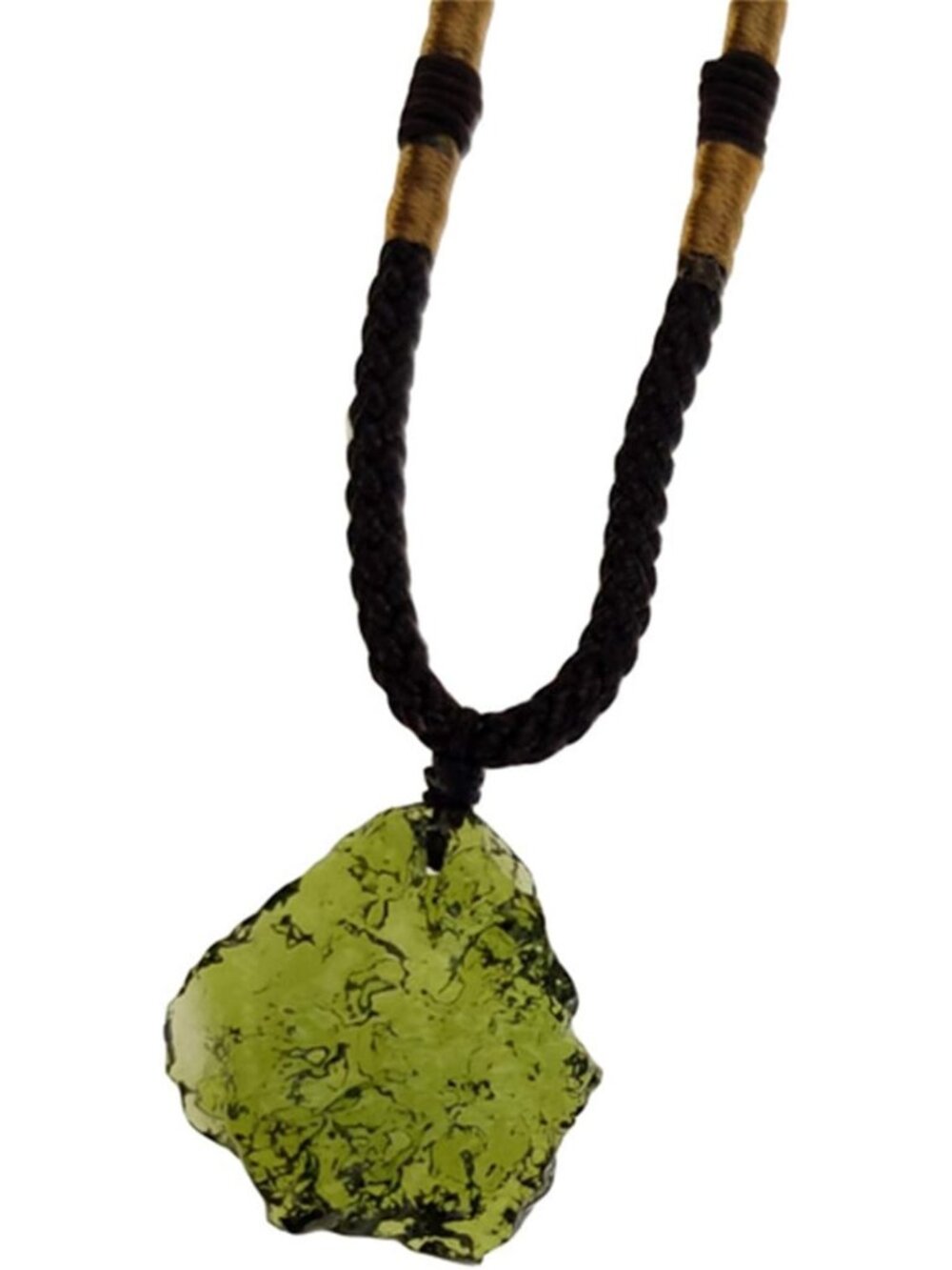 Natural Moldavite Gemstone Pendant Necklace with Handwoven Rope Chain - Energy